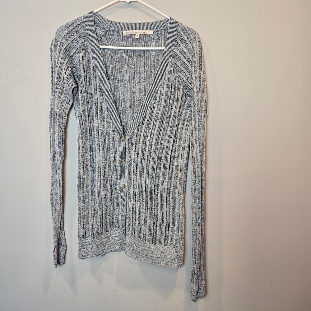 Rachel Roy Sweater Linen Cardigan Womens Medium Blue - Picture 6 of 6